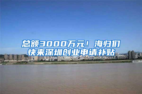 总额3000万元！海归们快来深圳创业申请补贴