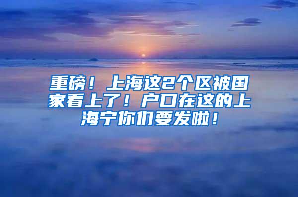 重磅！上海这2个区被国家看上了！户口在这的上海宁你们要发啦！