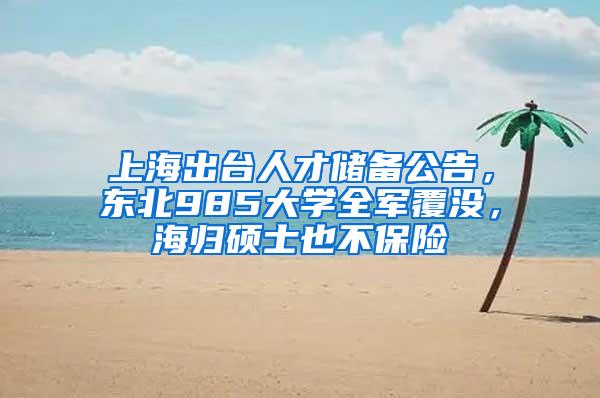 上海出台人才储备公告，东北985大学全军覆没，海归硕士也不保险