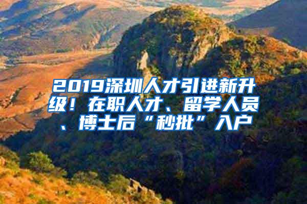 2019深圳人才引进新升级！在职人才、留学人员、博士后“秒批”入户