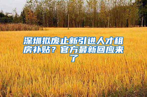 深圳拟废止新引进人才租房补贴？官方最新回应来了