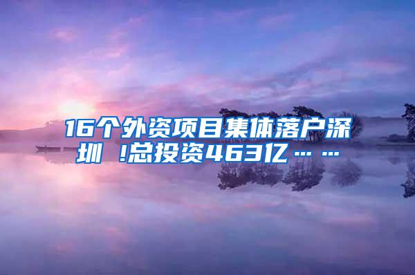 16个外资项目集体落户深圳 !总投资463亿……