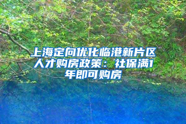 上海定向优化临港新片区人才购房政策：社保满1年即可购房